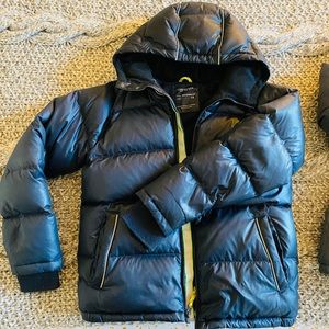 Crewcuts (J Crew) kids’ down jacket, 12yrs barely worn. Navy blue with lime trim